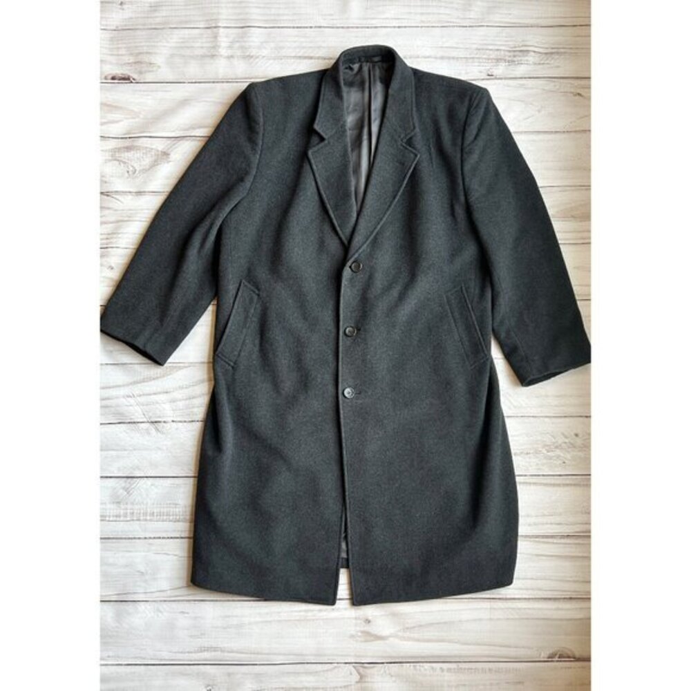 GGG Clothes Men's Vintage Virgin Wool & Cashmere Long Trench Coat in Black 48L